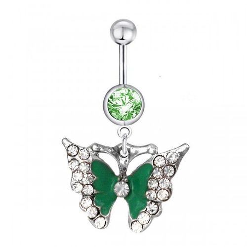 Piercing Nombril Papillon Vert Strass Acier Chirurgical Femme