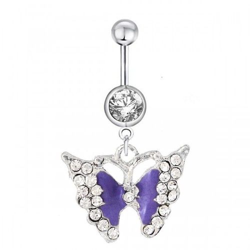 Piercing Nombril Papillon Violet Strass Acier Chirurgical Femme