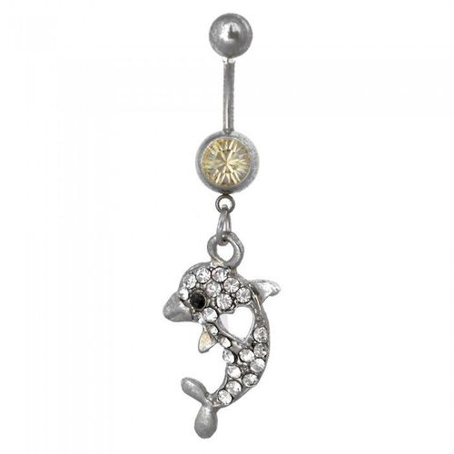 Piercing Nombril Dauphin Coeur Strass Blanc Femme