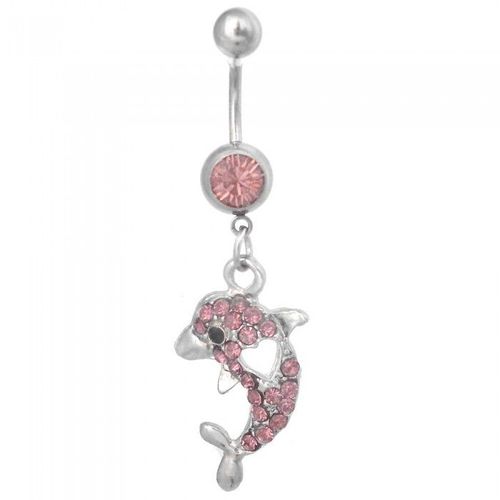 Piercing Nombril Dauphin Coeur Strass Mauve Femme