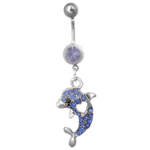 Piercing Nombril Dauphin Coeur Strass Bleu Turquoise Femme