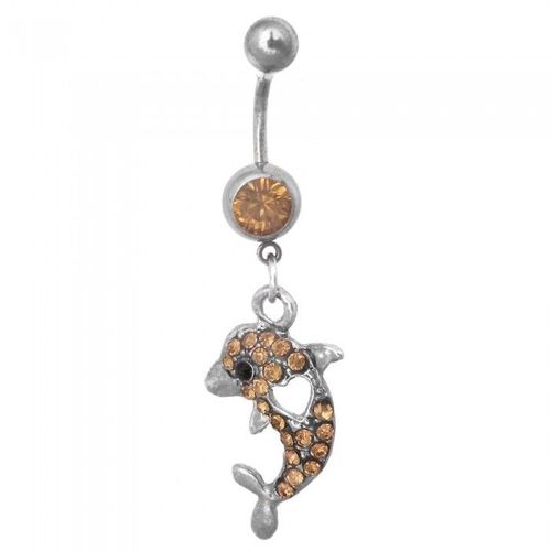 Piercing Nombril Dauphin Coeur Strass Orange Femme
