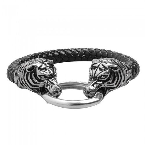 Bracelet Noir Deux Tigres Anneau Acier Inoxydable Homme