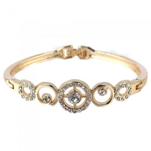 Bracelet Rigide Cercles Strass Doré Femme