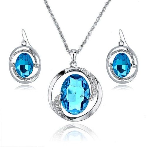 Parure Cristal Bleu Argentée Femme