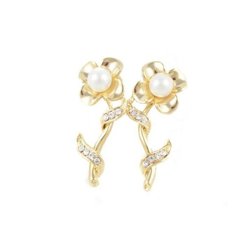 Boucles D'oreilles Fleur Perle Et Strass Doré Femme