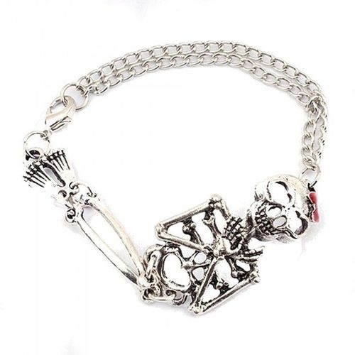 Bracelet Argenté Squelette Femme Yeux Coeurs Femme