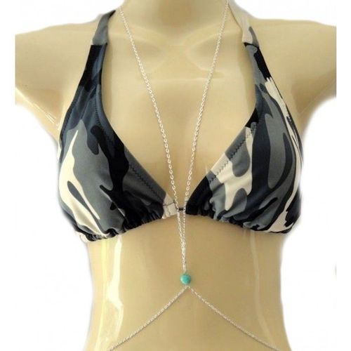 Chaîne De Corps Argentée Perle Façon Turquoise Femme
