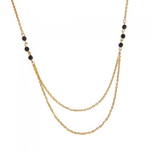 Collier Doré Multi-Rangs Perles Noires Femme