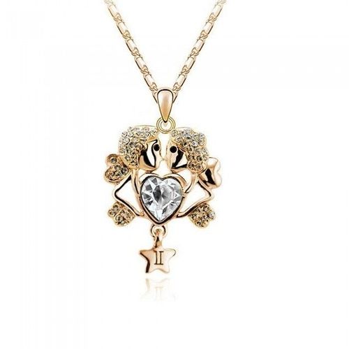 Collier Couple D'amoureux Coeur Strass Doré Femme