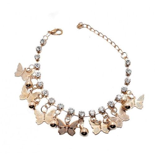 Chaîne De Cheville Dorée Strass Papillons Femme