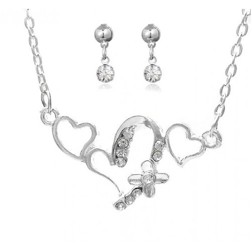 Parure Argentée Coeur Fleur Strass Femme