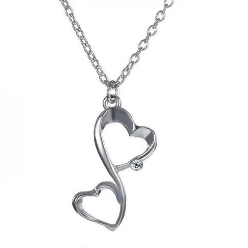 Collier Double Coeurs Strass Argenté Femme