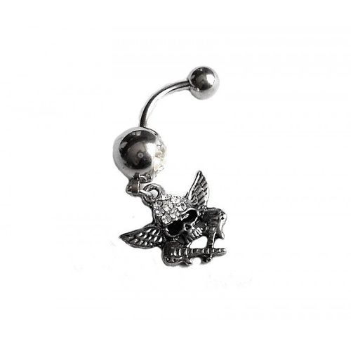 Piercing Nombril Tête De Mort Guitares Strass Acier Inoxydable Femme