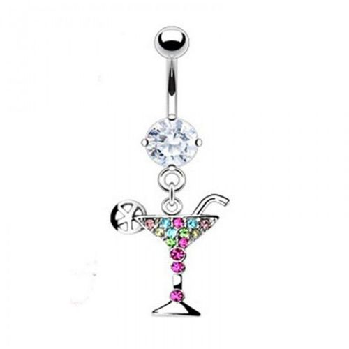 Piercing Nombril Cocktail Strass Coloré Acier Chirurgical Femme
