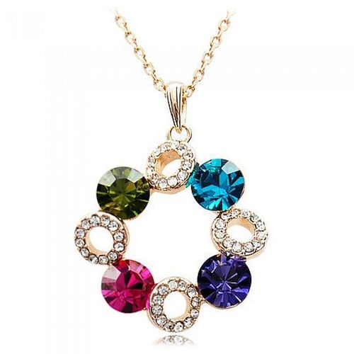 Collier Doré Cercle Et Strass Colorés Femme