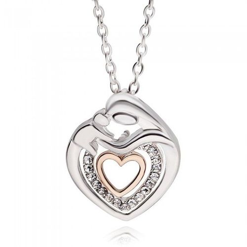 Collier Argenté Mère Et Enfant Coeur Doré Strass Femme