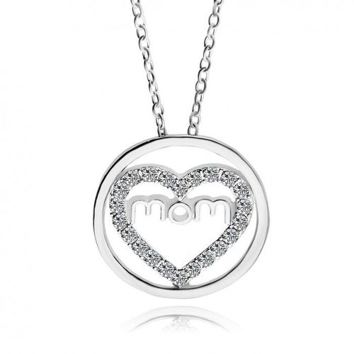 Collier Argenté Cercle Coeur Strass Mom Femme