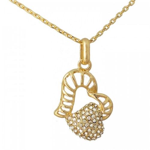Collier Doré Coeur Ciselé Et Coeur De Strass Femme