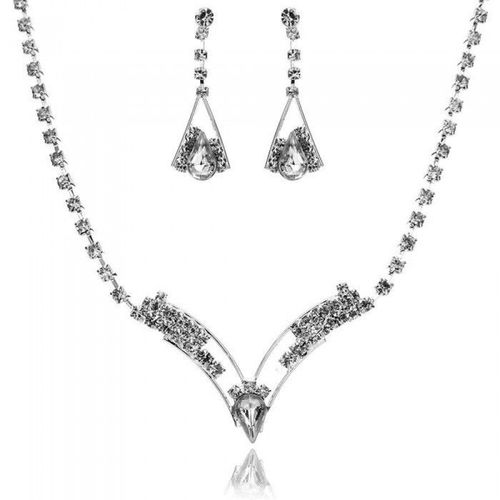 Parure Bijoux Argentée Élégante Cérémonie Strass Femme
