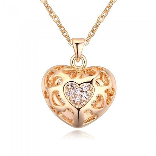 Collier Coeur En 3d Serti De Strass Doré Femme