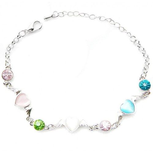 Bracelet Coeur Pierre Naturelle Et Strass Multicolores Argenté Femme