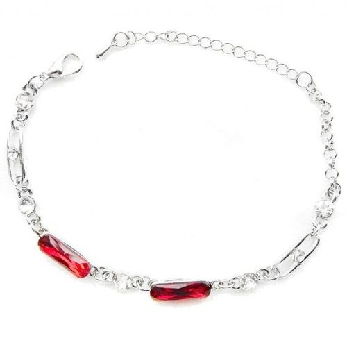 Bracelet Rectangle Strass Rouge Et Strass Blanc Argenté Femme