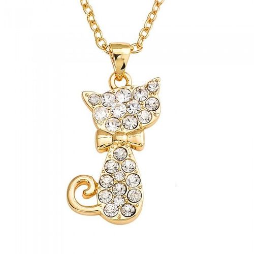 Collier Chat Strass Doré Femme