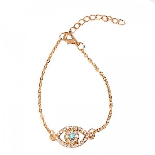 Bracelet Doré Oeil Strass Blanc Et Bleu Turquoise Femme