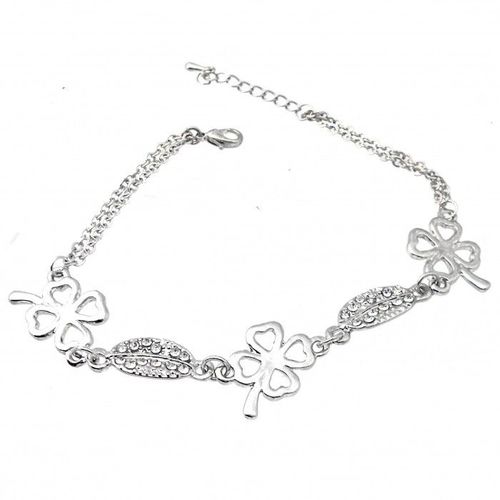 Bracelet Argenté Trèfle Et Feuille Strass Femme