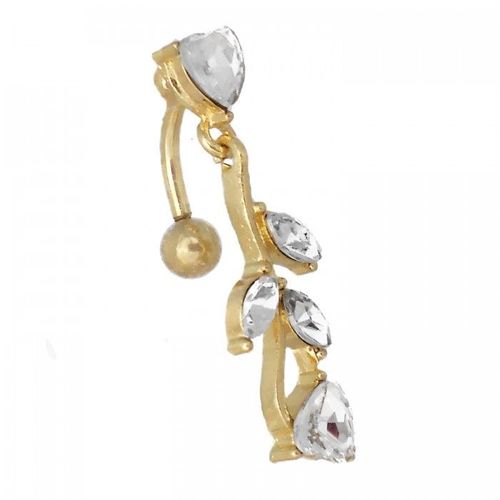 Piercing Nombril Doré Feuille Et Coeurs Strass Femme