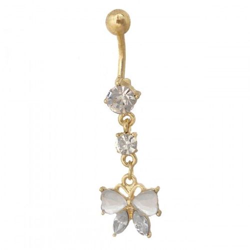 Piercing Nombril Papillon Tombant Strass Doré Femme