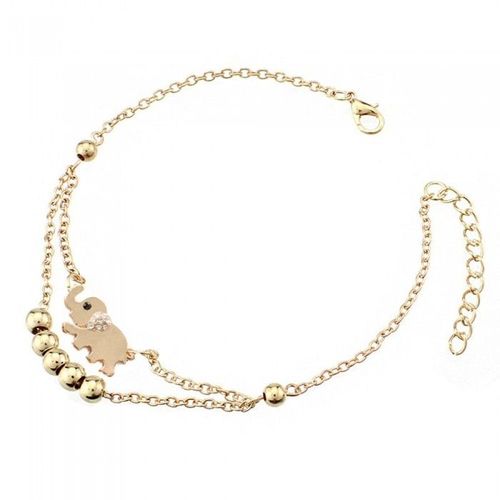 Chaîne De Cheville Multi-Rangs Perles Éléphant Doré Strass Femme