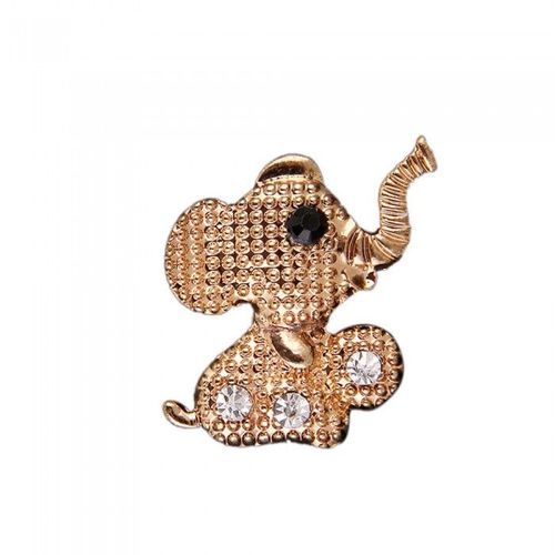 Broche Éléphant Strass Blanc Et Noir Dorée Femme