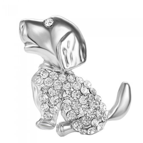 Broche Chien Strass Argenté Femme