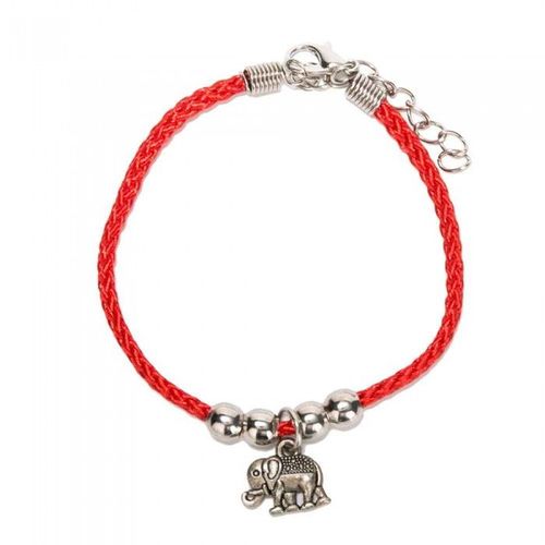 Bracelet Éléphant Et Perle Argenté Cordon Rouge Femme