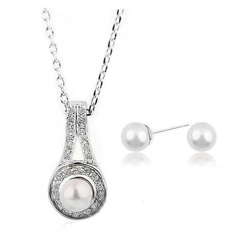 Parure Bijoux Perle Et Strass Argentée Femme