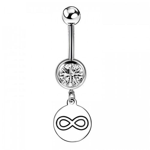 Piercing Nombril Strass Pampille Gravée Infini Noir Acier Inoxydable Femme