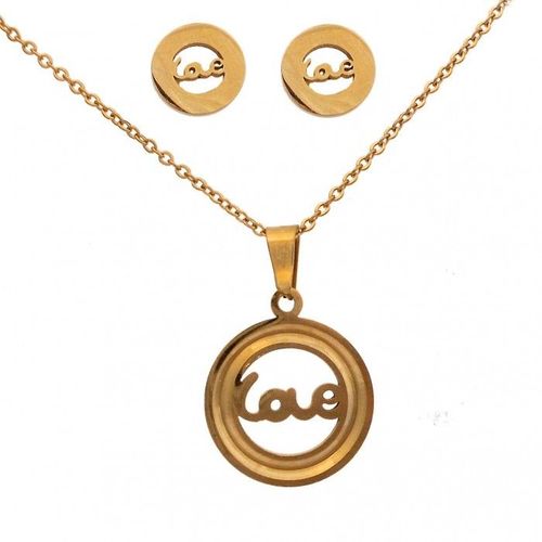 Parure Bijoux Love Dans Un Cercle Acier Dorée Femme