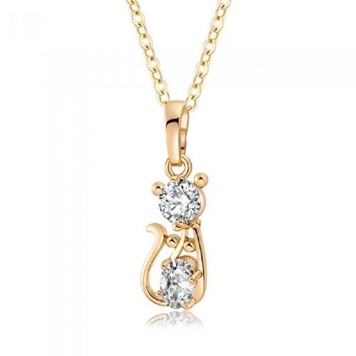 Collier Chat Double Oxyde De Zirconium Doré Femme