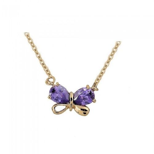 Collier Papillon Oxyde De Zirconium Violet Doré Femme