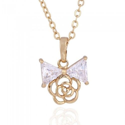 Collier Noeud Papillon Et Fleur Oxyde De Zirconium Doré Femme