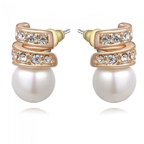 Boucles D'oreilles Strass Et Perle Doré Rose Femme