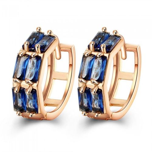 Boucles D'oreilles Dorées Anneaux Oxyde De Zirconium Bleu Roi Femme