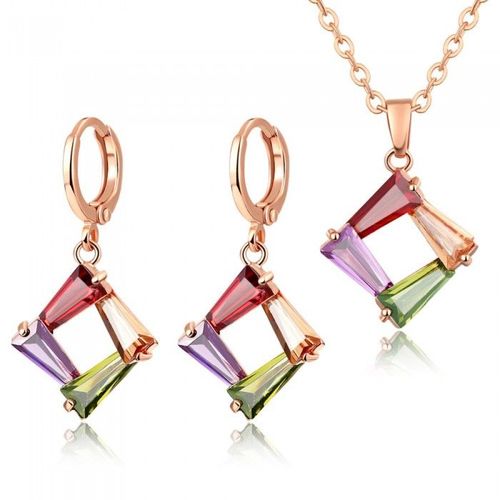 Parure Losange Oxyde De Zirconium Multicolores Doré Rose Femme