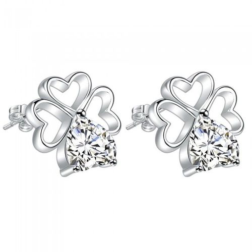 Boucles D'oreilles Trèfle De Coeurs Cristal Oxyde De Zirconium Argenté Femme