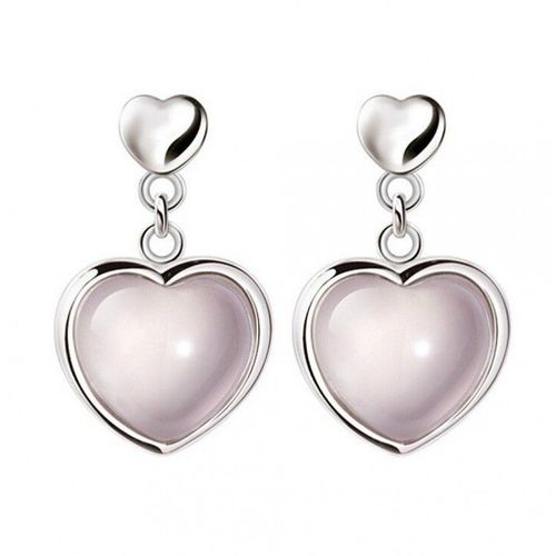 Boucles D'oreilles Coeur Pierre Naturelle Rose Argenté Femme