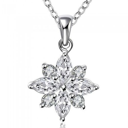 Collier Fleur Serti D'oxyde De Zirconium Argenté Femme