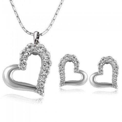Parure Bijoux Coeur De Strass Argentée Femme