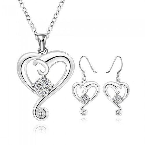 Parure Bijoux Coeur Spirale Oxyde De Zirconium Argenté Femme